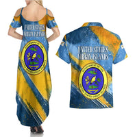 United States Virgin Islands Couples Matching Summer Maxi Dress and Hawaiian Shirt with Blue Yellow Eagle Design and Government Seal - Wonder Print Shop