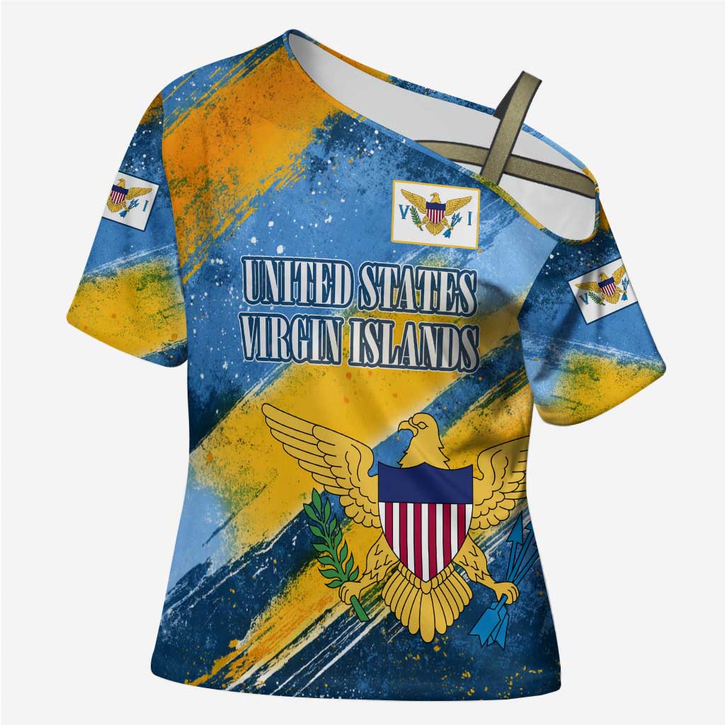 United States Virgin Islands Cross Shoulder Shirt with Blue Yellow Eagle Design and Government Seal - Wonder Print Shop
