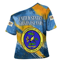 United States Virgin Islands Cross Shoulder Shirt with Blue Yellow Eagle Design and Government Seal - Wonder Print Shop