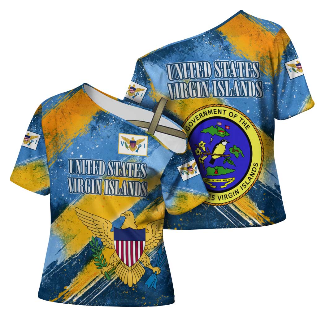 United States Virgin Islands Cross Shoulder Shirt with Blue Yellow Eagle Design and Government Seal - Wonder Print Shop