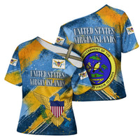United States Virgin Islands Cross Shoulder Shirt with Blue Yellow Eagle Design and Government Seal - Wonder Print Shop