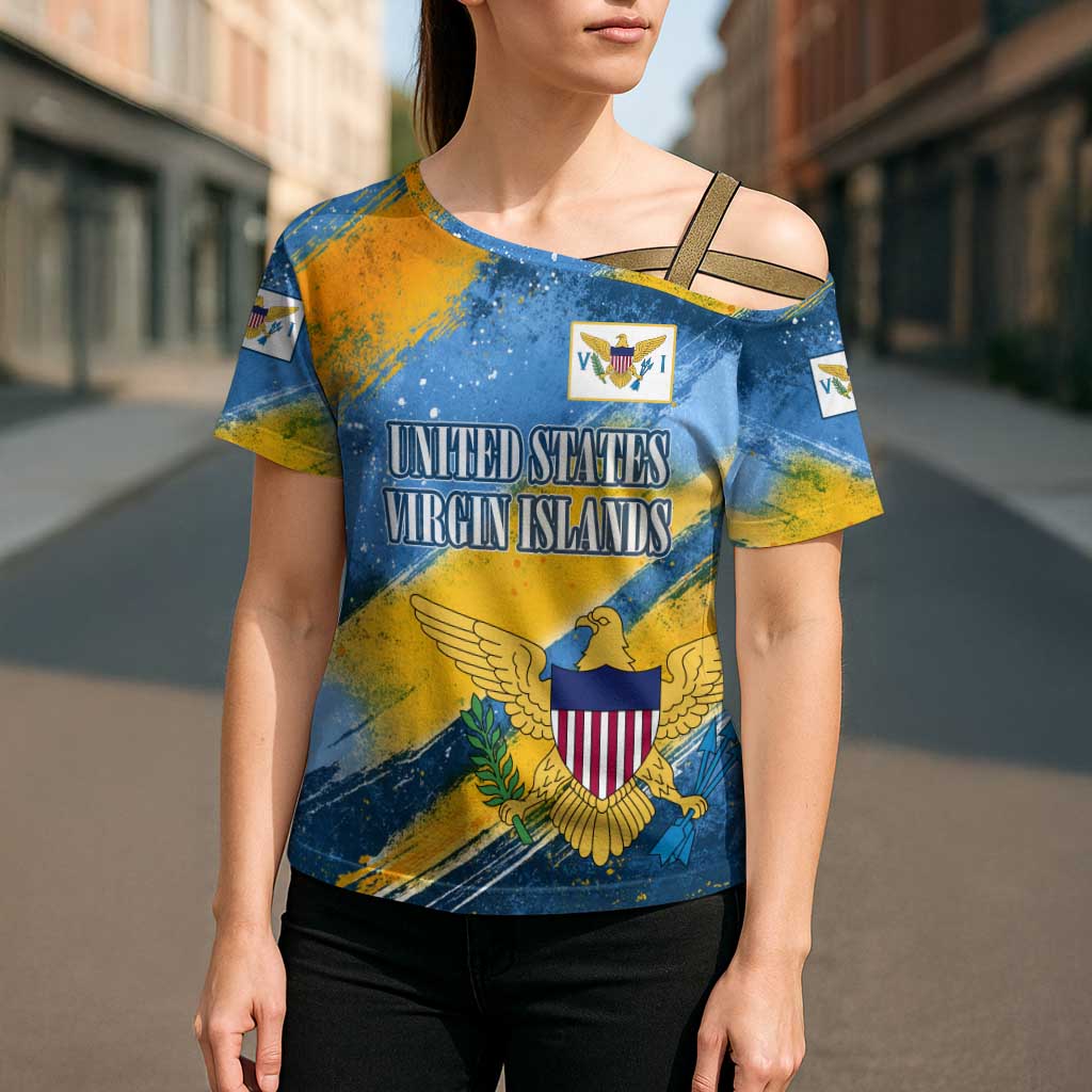 United States Virgin Islands Cross Shoulder Shirt with Blue Yellow Eagle Design and Government Seal - Wonder Print Shop