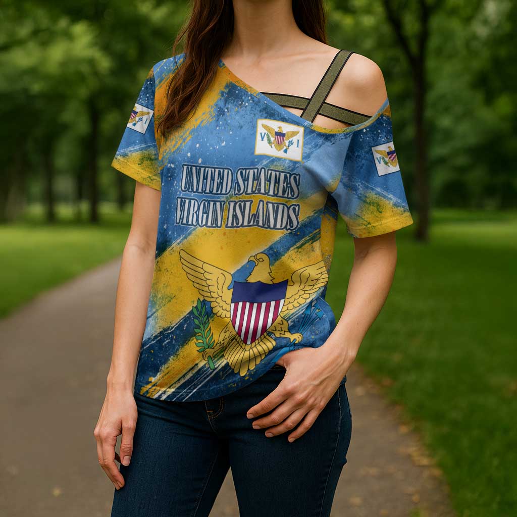 United States Virgin Islands Cross Shoulder Shirt with Blue Yellow Eagle Design and Government Seal - Wonder Print Shop