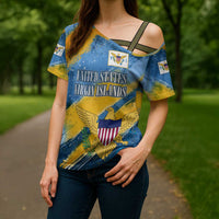 United States Virgin Islands Cross Shoulder Shirt with Blue Yellow Eagle Design and Government Seal - Wonder Print Shop