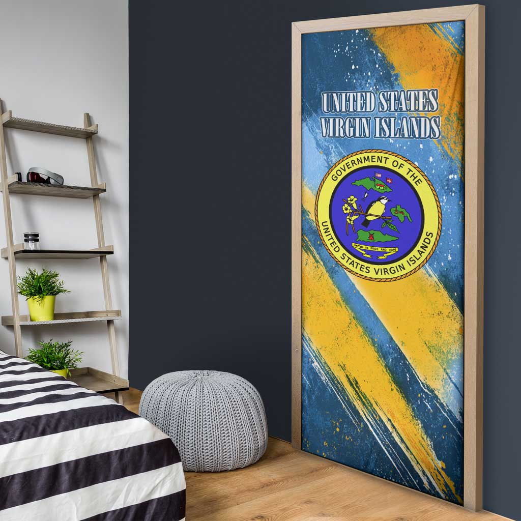 United States Virgin Islands Door Cover with Blue Yellow Eagle Design and Government Seal - Wonder Print Shop