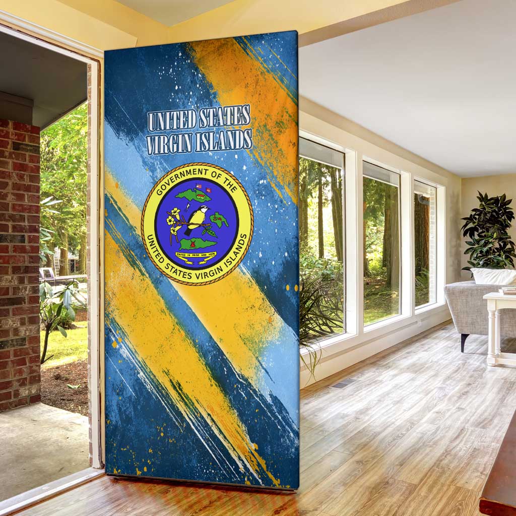 United States Virgin Islands Door Cover with Blue Yellow Eagle Design and Government Seal - Wonder Print Shop