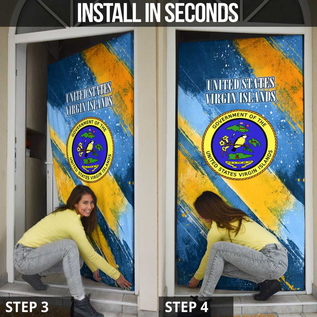 United States Virgin Islands Door Cover with Blue Yellow Eagle Design and Government Seal - Wonder Print Shop