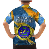 United States Virgin Islands Family Matching Mermaid Dress and Hawaiian Shirt with Blue Yellow Eagle Design and Government Seal - Wonder Print Shop