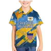 United States Virgin Islands Family Matching Mermaid Dress and Hawaiian Shirt with Blue Yellow Eagle Design and Government Seal - Wonder Print Shop
