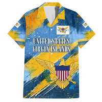United States Virgin Islands Family Matching Off The Shoulder Long Sleeve Dress and Hawaiian Shirt with Blue Yellow Eagle Design and Government Seal - Wonder Print Shop