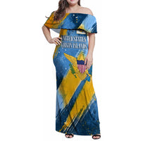 United States Virgin Islands Family Matching Off Shoulder Maxi Dress and Hawaiian Shirt with Blue Yellow Eagle Design and Government Seal - Wonder Print Shop