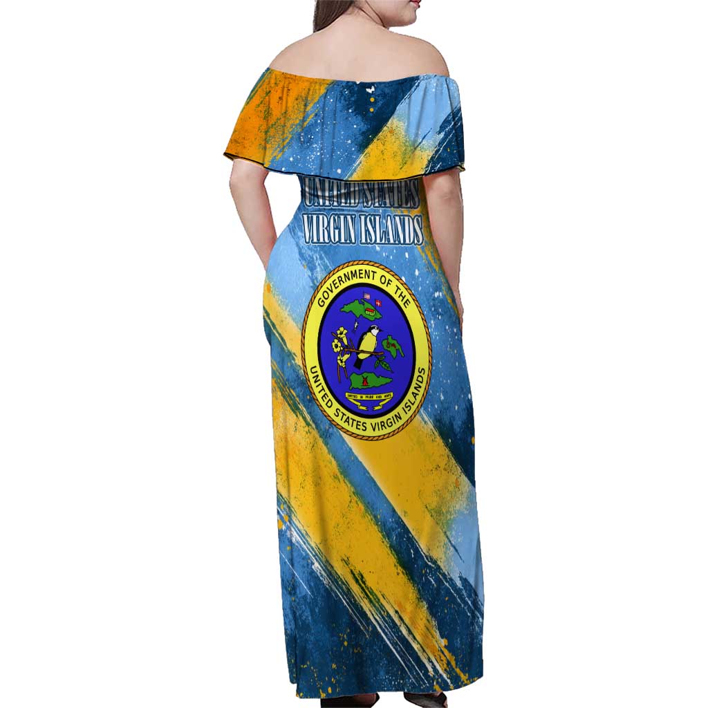 United States Virgin Islands Family Matching Off Shoulder Maxi Dress and Hawaiian Shirt with Blue Yellow Eagle Design and Government Seal - Wonder Print Shop