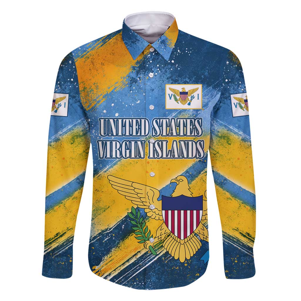 United States Virgin Islands Family Matching Off Shoulder Short Dress and Hawaiian Shirt with Blue Yellow Eagle Design and Government Seal - Wonder Print Shop