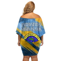 United States Virgin Islands Family Matching Off Shoulder Short Dress and Hawaiian Shirt with Blue Yellow Eagle Design and Government Seal - Wonder Print Shop