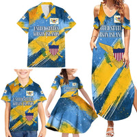 United States Virgin Islands Family Matching Summer Maxi Dress and Hawaiian Shirt with Blue Yellow Eagle Design and Government Seal - Wonder Print Shop