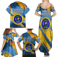United States Virgin Islands Family Matching Summer Maxi Dress and Hawaiian Shirt with Blue Yellow Eagle Design and Government Seal - Wonder Print Shop