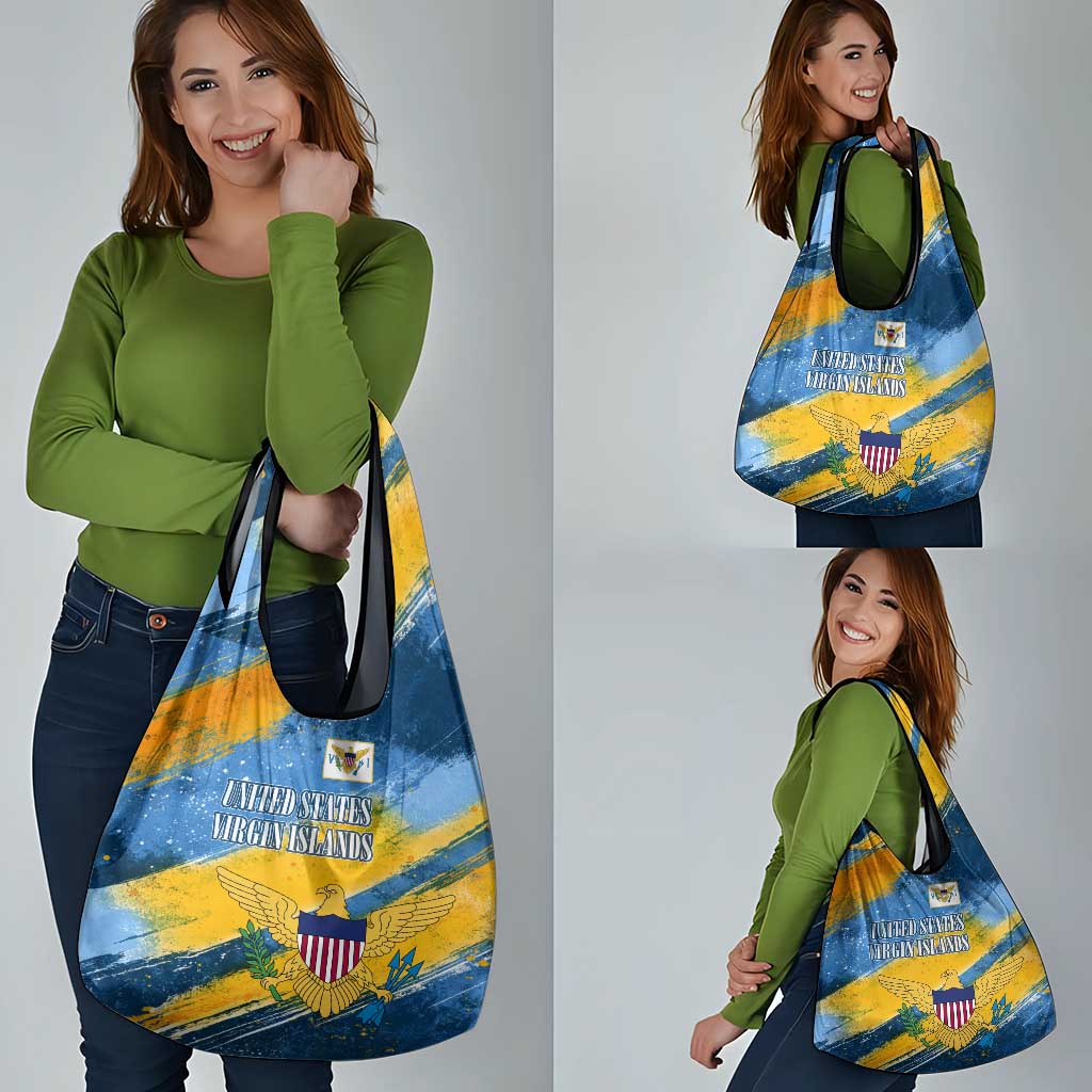 United States Virgin Islands Grocery Bag with Blue Yellow Eagle Design and Government Seal - Wonder Print Shop