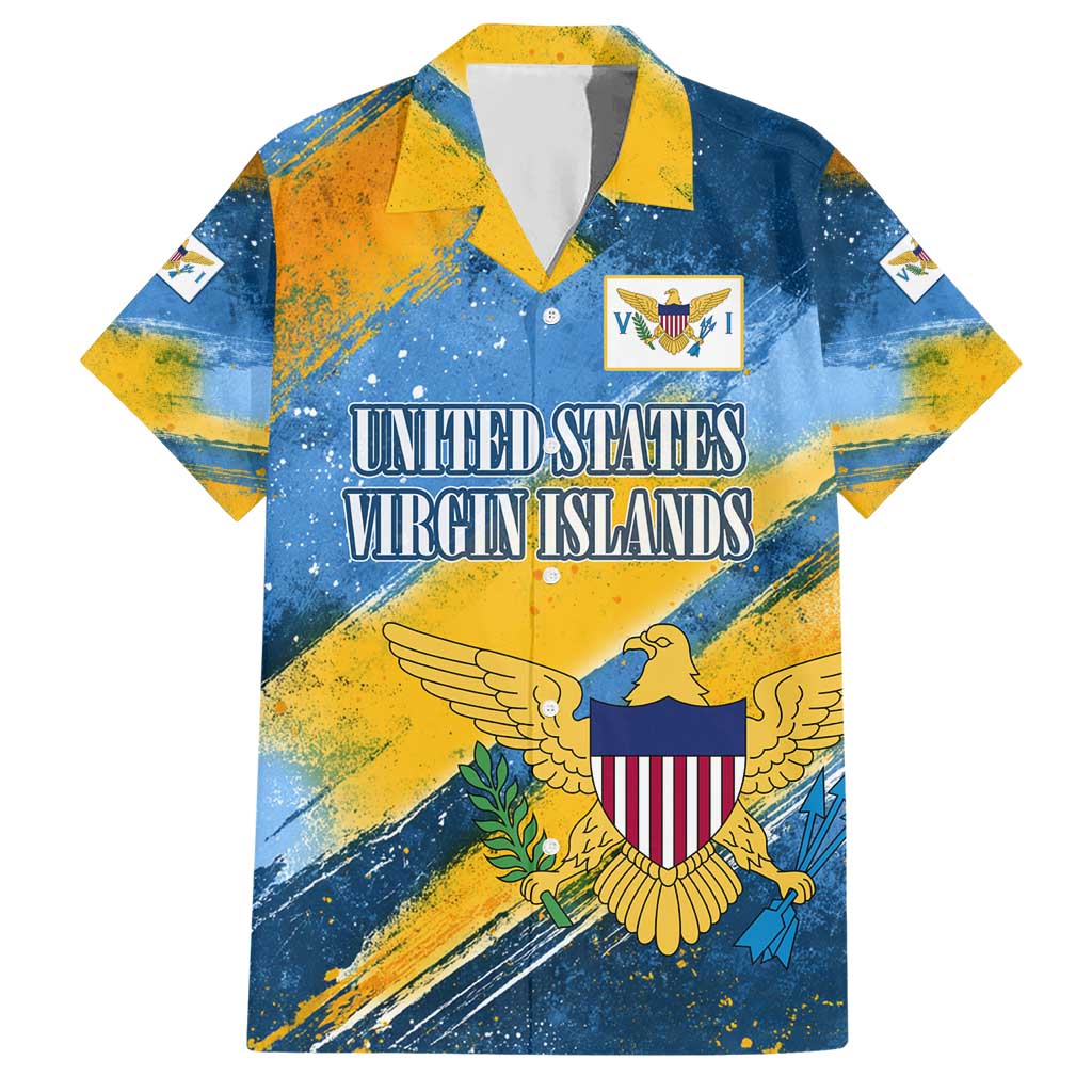 United States Virgin Islands Hawaiian Shirt with Blue Yellow Eagle Design and Government Seal - Wonder Print Shop