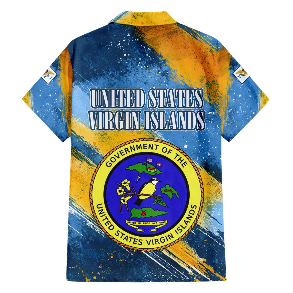 United States Virgin Islands Hawaiian Shirt with Blue Yellow Eagle Design and Government Seal - Wonder Print Shop