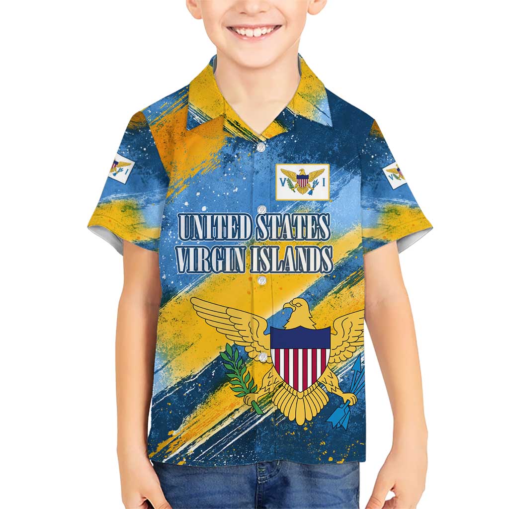 United States Virgin Islands Hawaiian Shirt with Blue Yellow Eagle Design and Government Seal - Wonder Print Shop