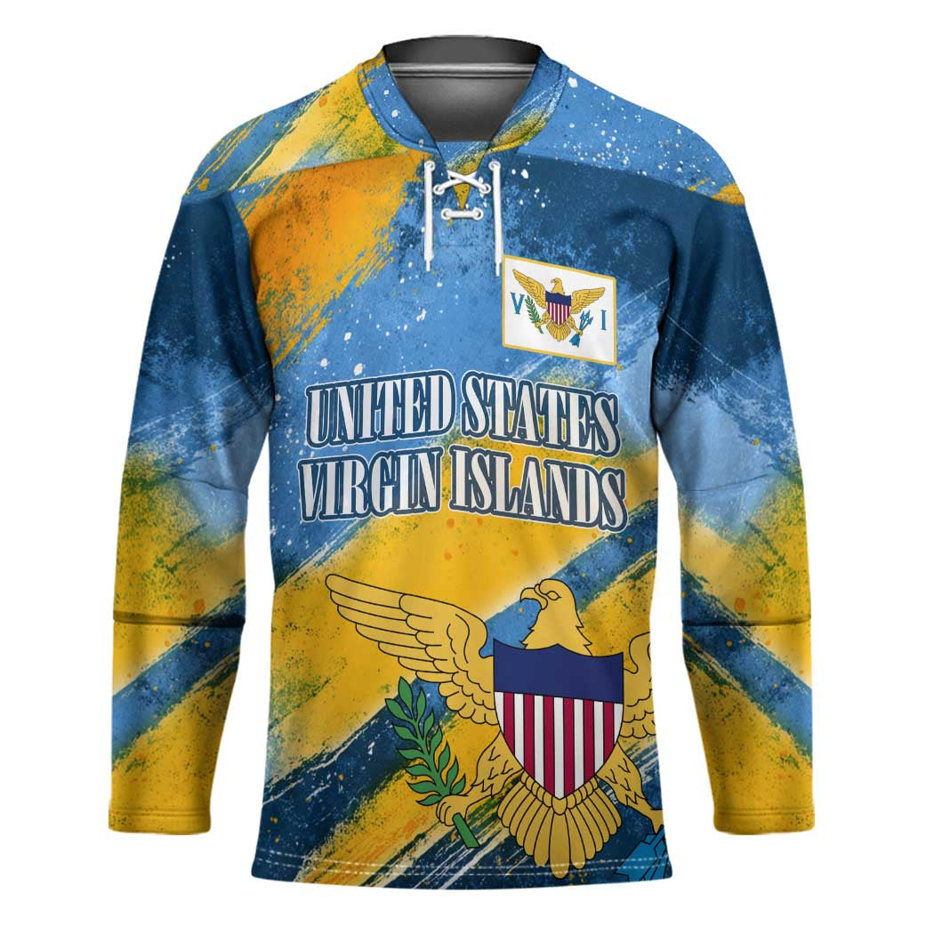 United States Virgin Islands Hockey Jersey with Blue Yellow Eagle Design and Government Seal - Wonder Print Shop