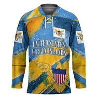 United States Virgin Islands Hockey Jersey with Blue Yellow Eagle Design and Government Seal - Wonder Print Shop