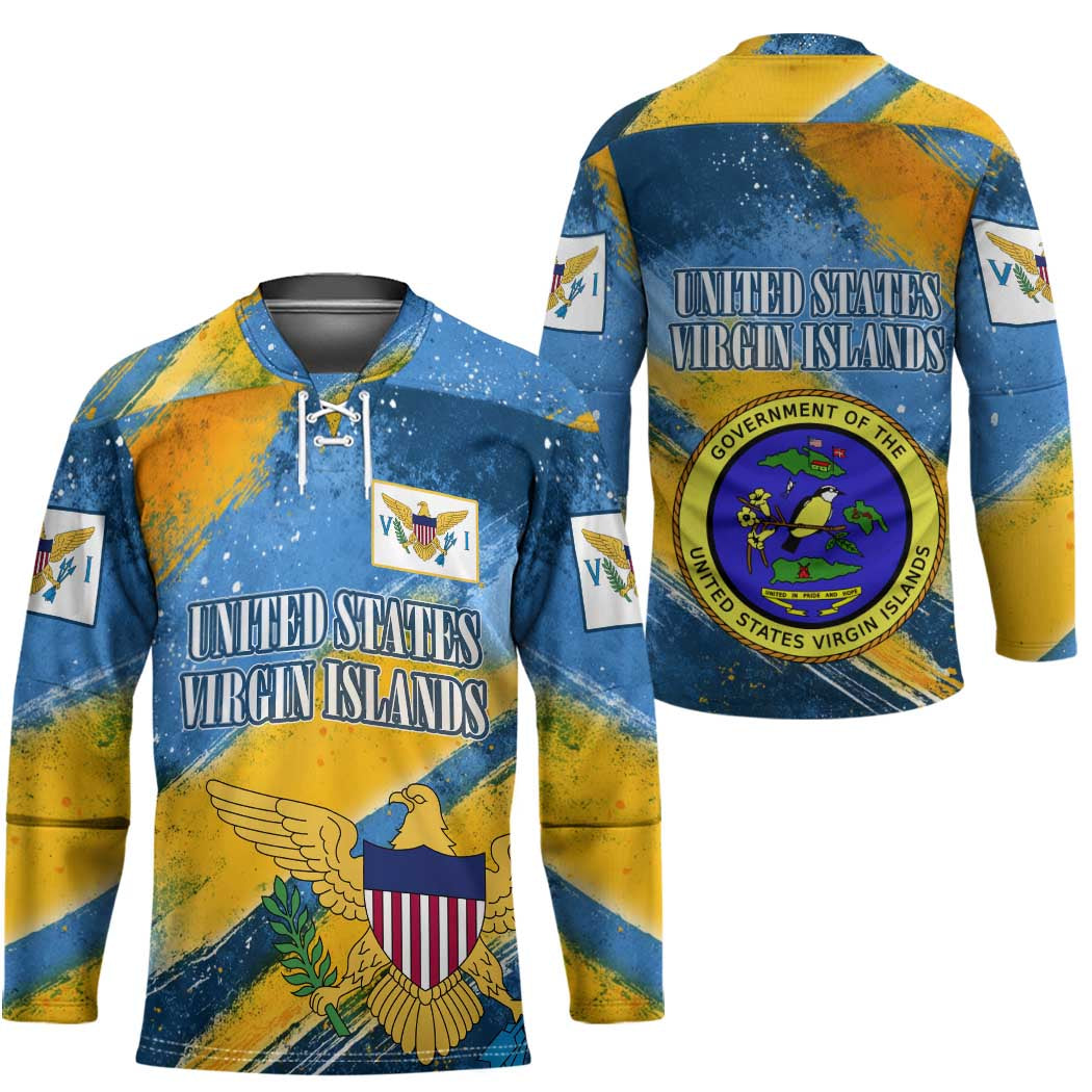 United States Virgin Islands Hockey Jersey with Blue Yellow Eagle Design and Government Seal - Wonder Print Shop