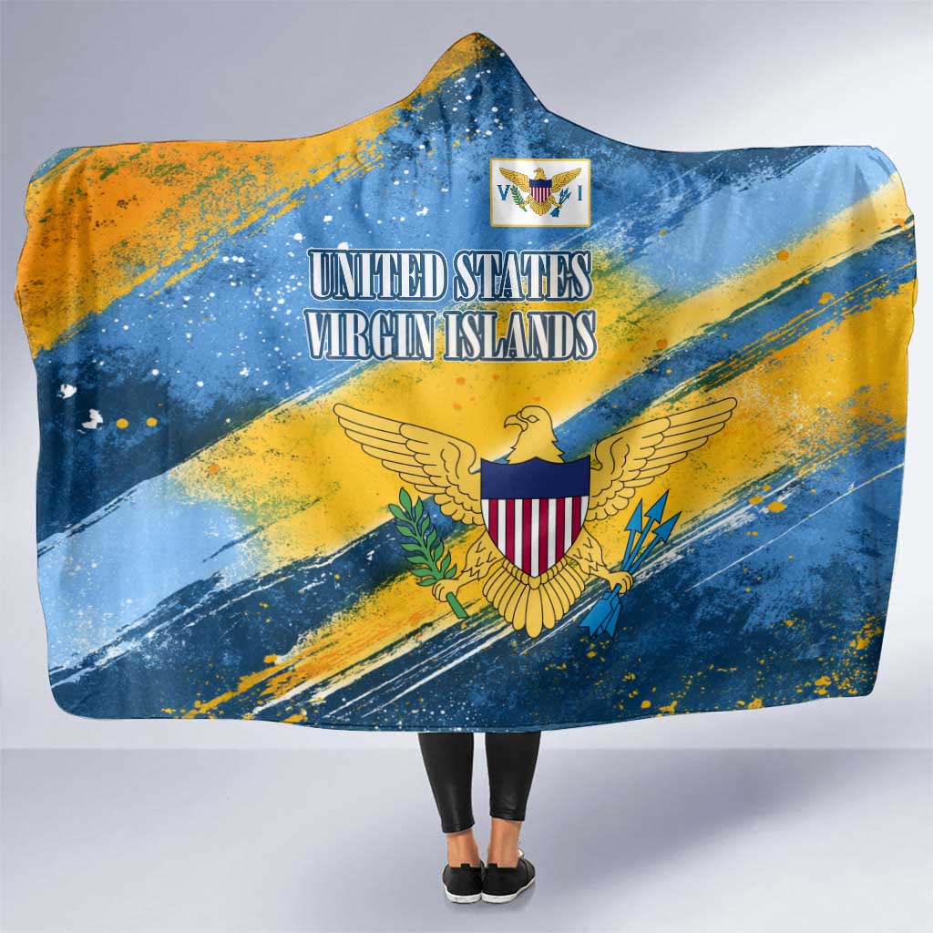 United States Virgin Islands Hooded Blanket with Blue Yellow Eagle Design and Government Seal - Wonder Print Shop