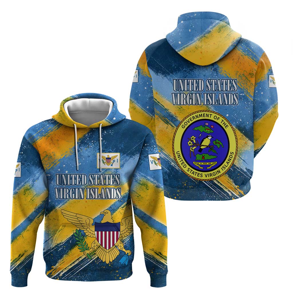 United States Virgin Islands Hoodie with Blue Yellow Eagle Design and Government Seal - Wonder Print Shop