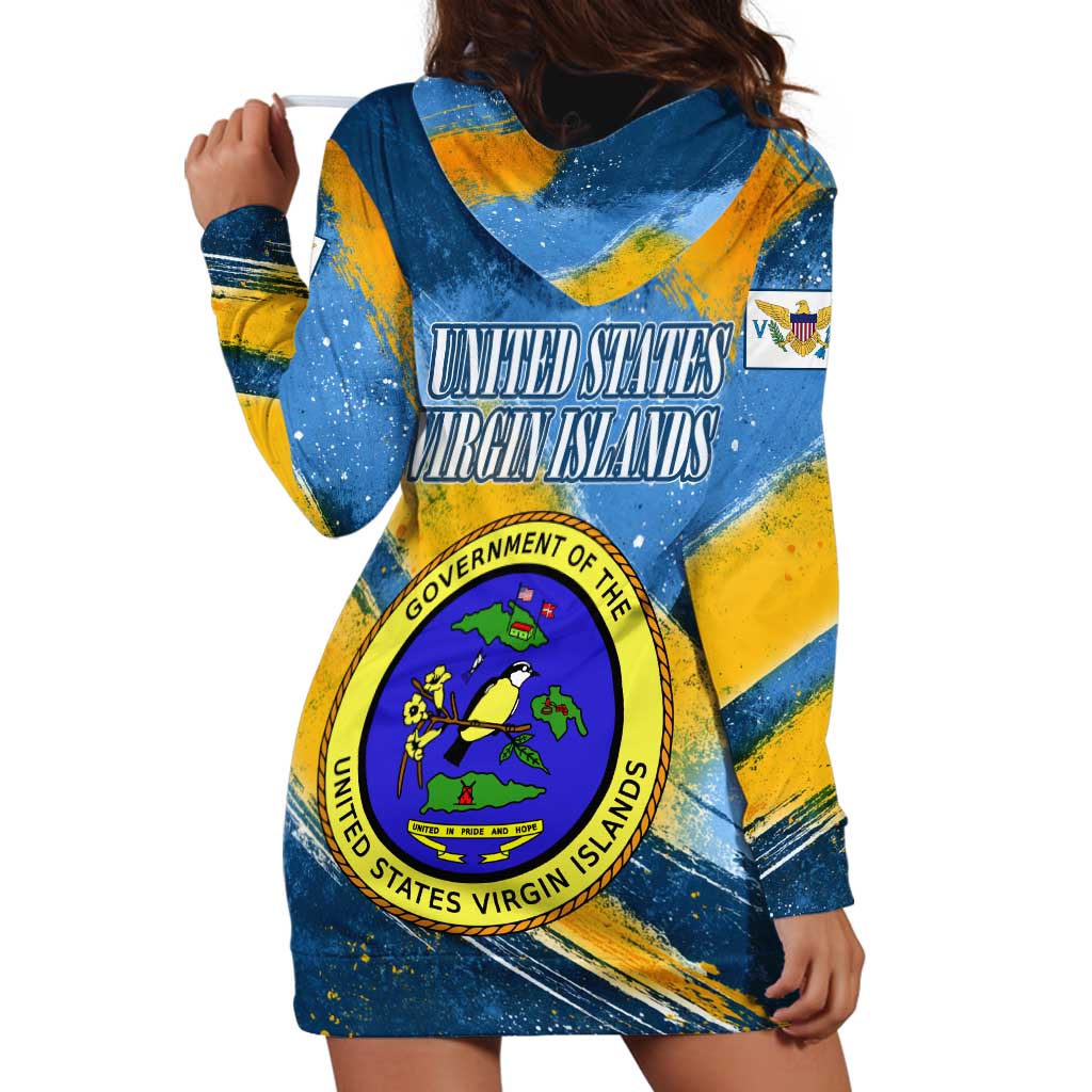 United States Virgin Islands Hoodie Dress with Blue Yellow Eagle Design and Government Seal - Wonder Print Shop