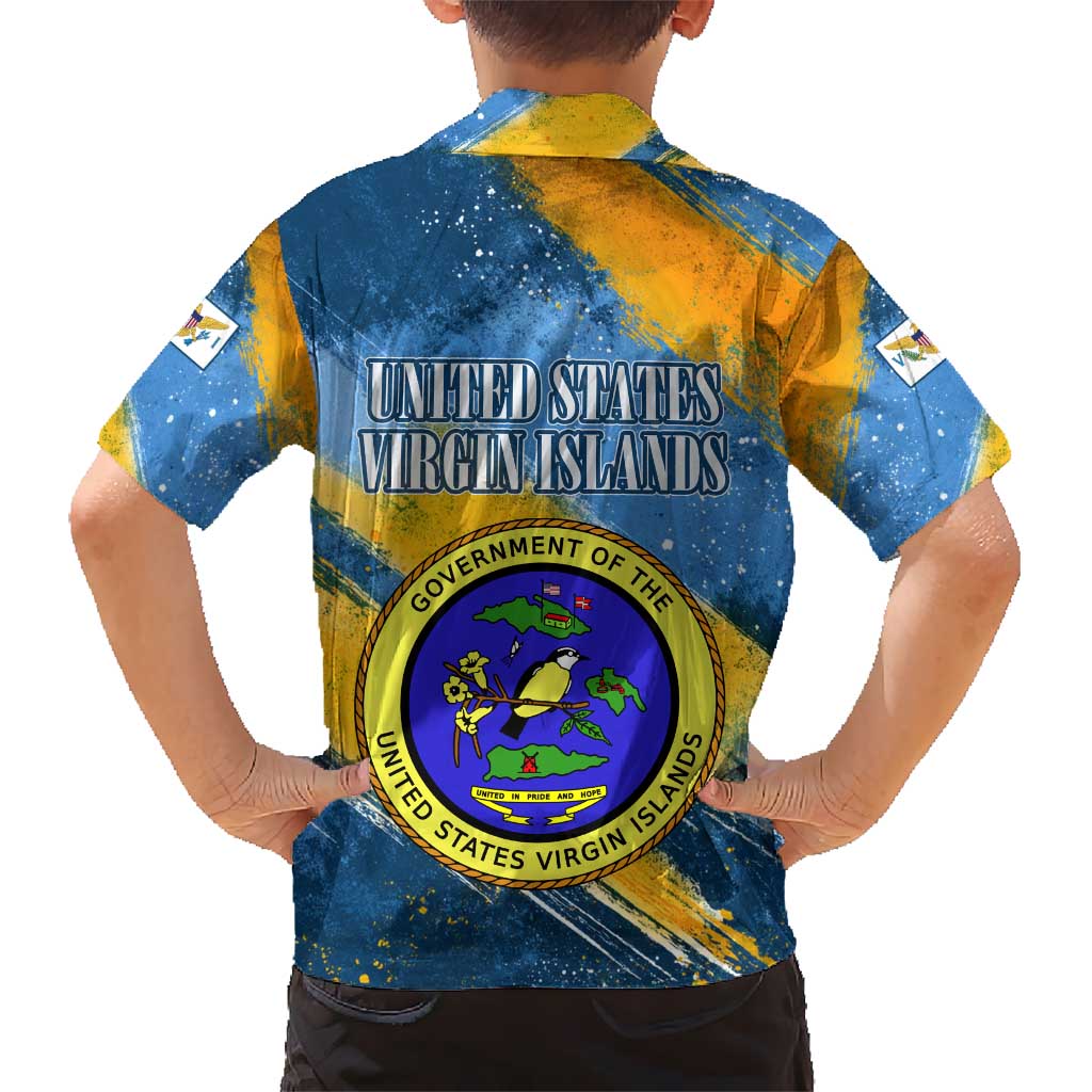 United States Virgin Islands Kid Hawaiian Shirt with Blue Yellow Eagle Design and Government Seal - Wonder Print Shop