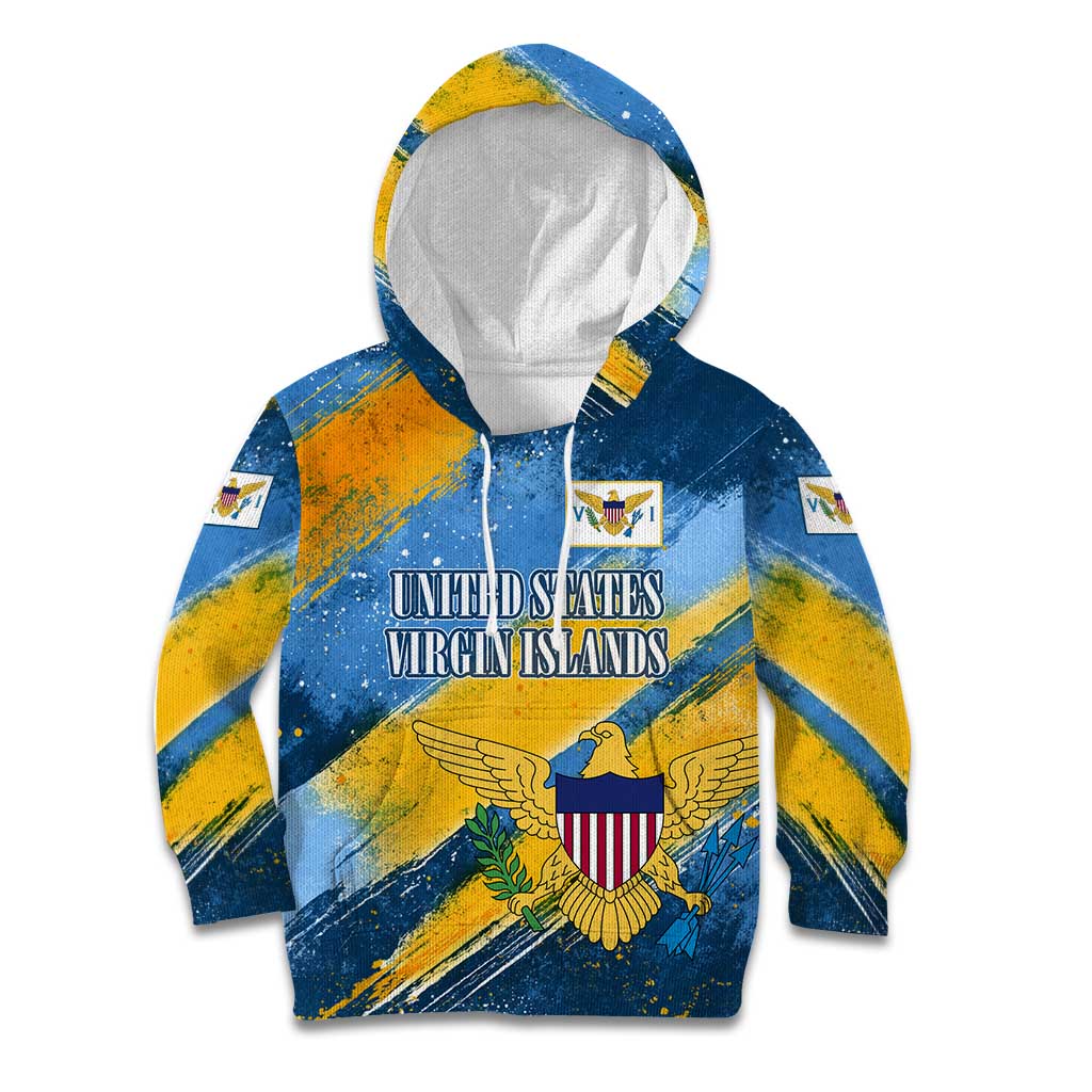 United States Virgin Islands Kid Hoodie with Blue Yellow Eagle Design and Government Seal - Wonder Print Shop