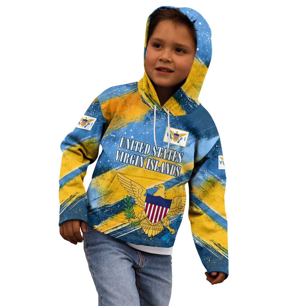 United States Virgin Islands Kid Hoodie with Blue Yellow Eagle Design and Government Seal - Wonder Print Shop