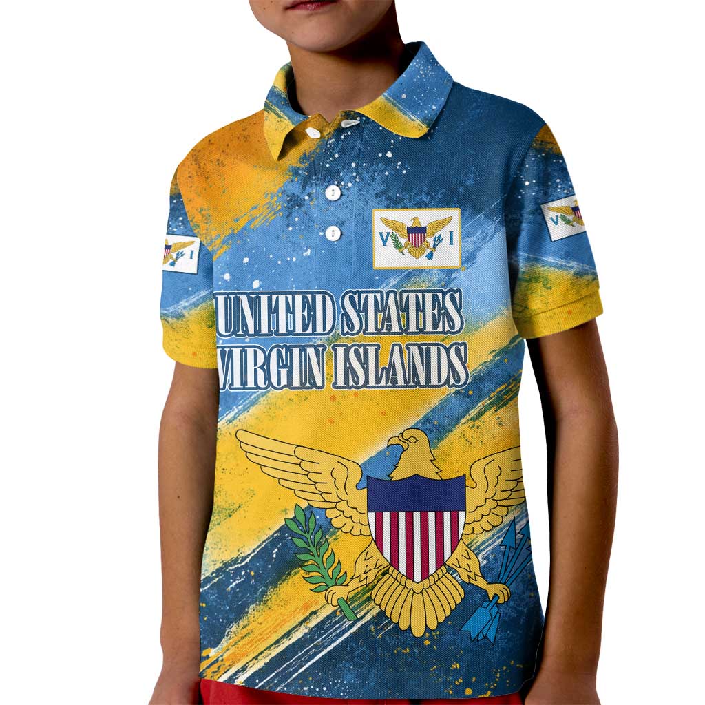 United States Virgin Islands Kid Polo Shirt with Blue Yellow Eagle Design and Government Seal - Wonder Print Shop