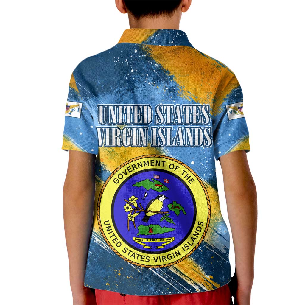 United States Virgin Islands Kid Polo Shirt with Blue Yellow Eagle Design and Government Seal - Wonder Print Shop