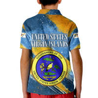 United States Virgin Islands Kid Polo Shirt with Blue Yellow Eagle Design and Government Seal - Wonder Print Shop