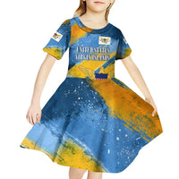 United States Virgin Islands Kid Short Sleeve Dress with Blue Yellow Eagle Design and Government Seal - Wonder Print Shop
