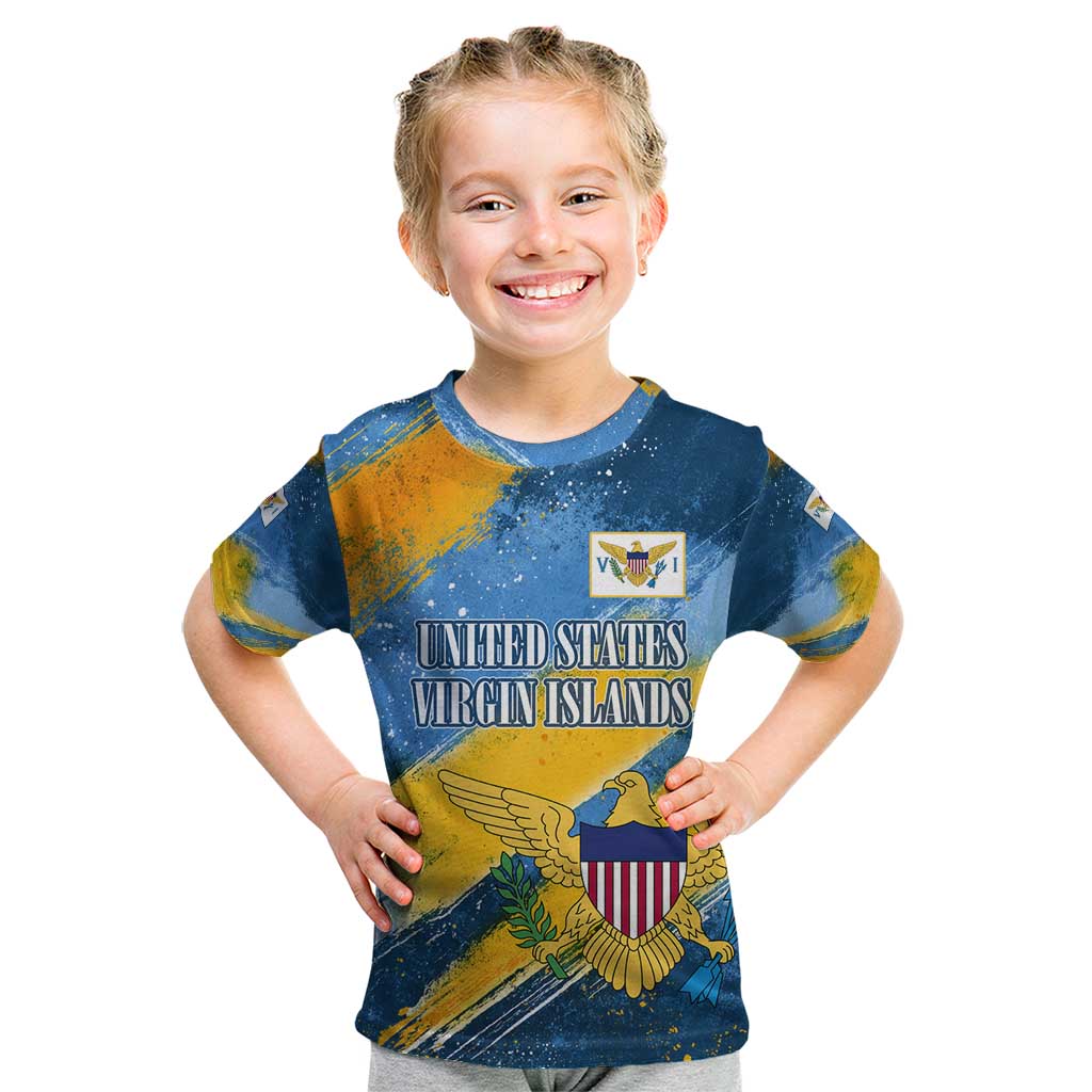 United States Virgin Islands Kid T Shirt with Blue Yellow Eagle Design and Government Seal - Wonder Print Shop