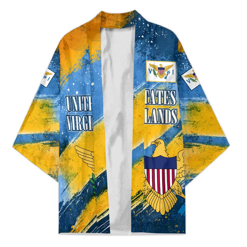 United States Virgin Islands Kimono with Blue Yellow Eagle Design and Government Seal - Wonder Print Shop