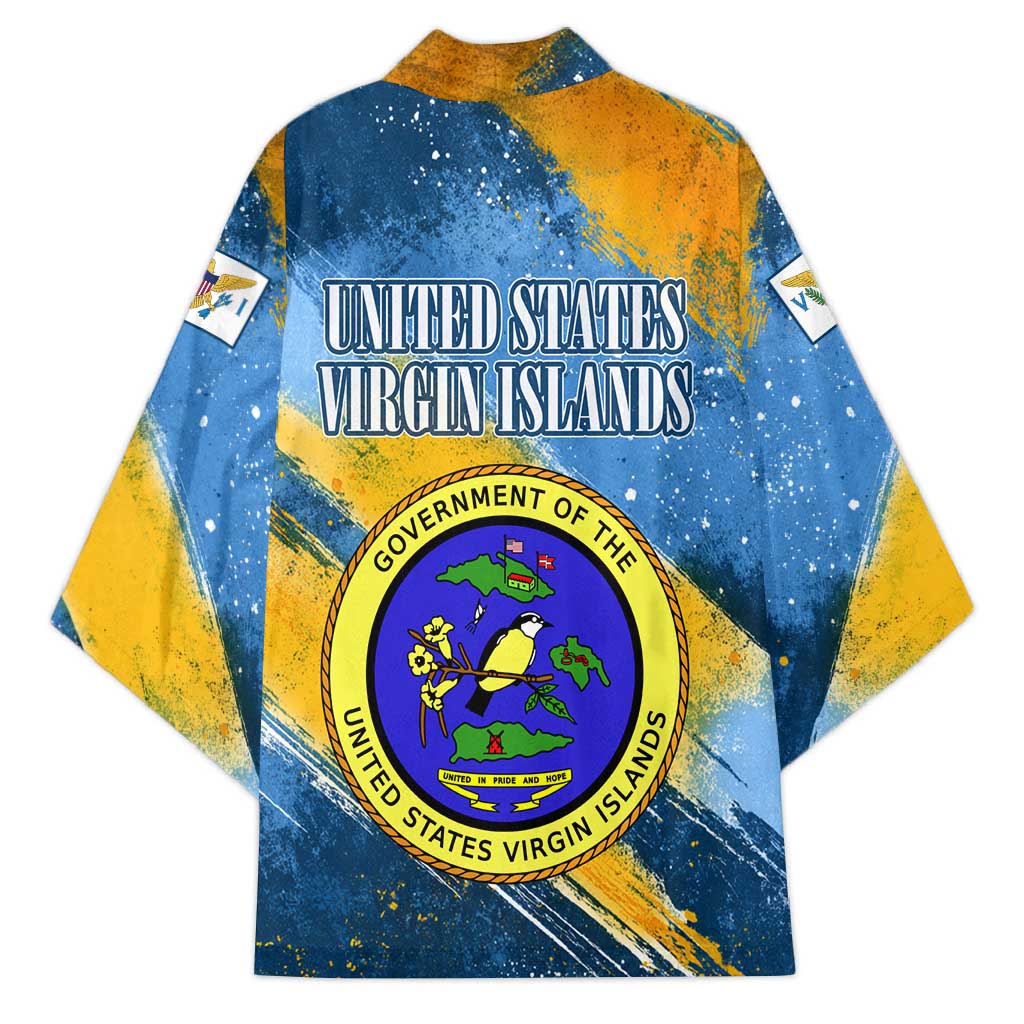 United States Virgin Islands Kimono with Blue Yellow Eagle Design and Government Seal - Wonder Print Shop