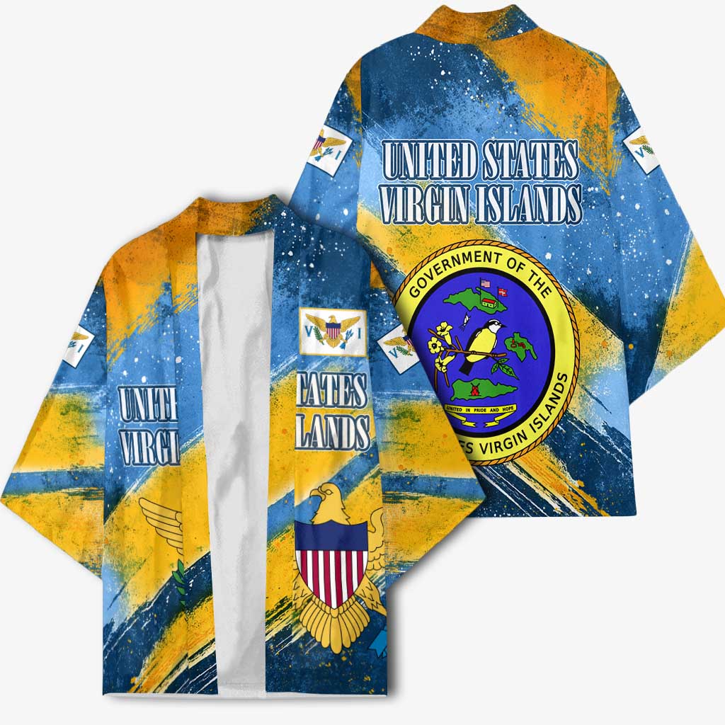 United States Virgin Islands Kimono with Blue Yellow Eagle Design and Government Seal - Wonder Print Shop