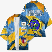 United States Virgin Islands Kimono with Blue Yellow Eagle Design and Government Seal - Wonder Print Shop
