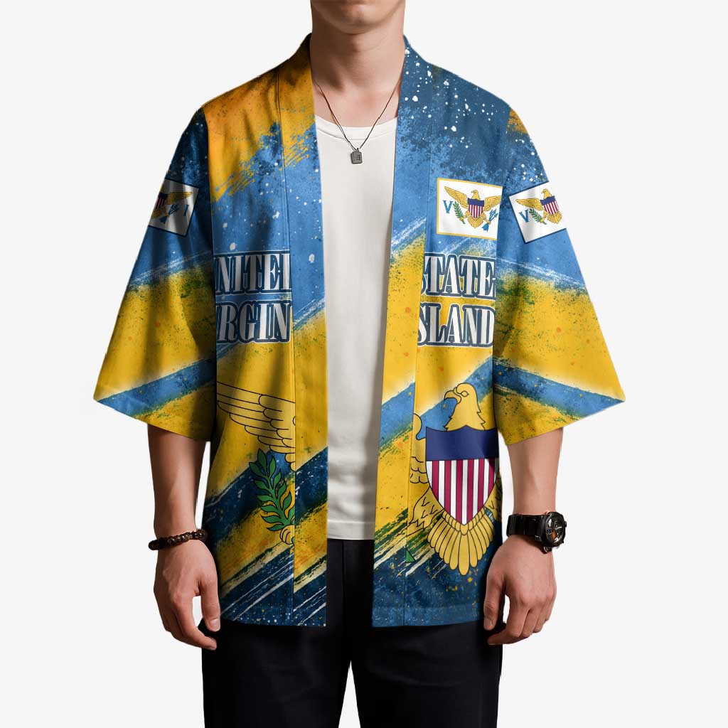 United States Virgin Islands Kimono with Blue Yellow Eagle Design and Government Seal - Wonder Print Shop