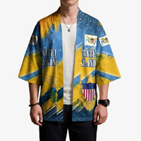 United States Virgin Islands Kimono with Blue Yellow Eagle Design and Government Seal - Wonder Print Shop