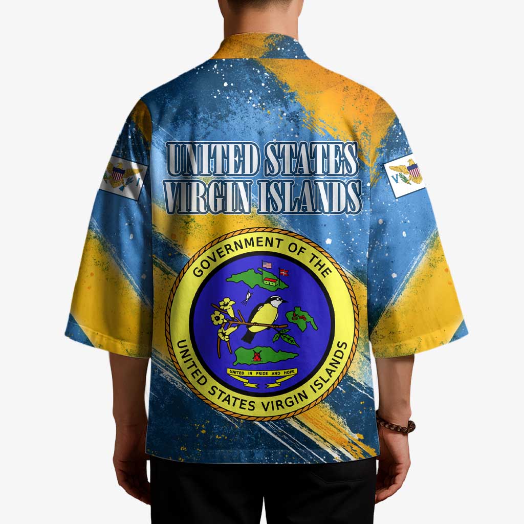 United States Virgin Islands Kimono with Blue Yellow Eagle Design and Government Seal - Wonder Print Shop
