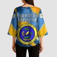United States Virgin Islands Kimono Sleeve Blouse with Blue Yellow Eagle Design and Government Seal - Wonder Print Shop