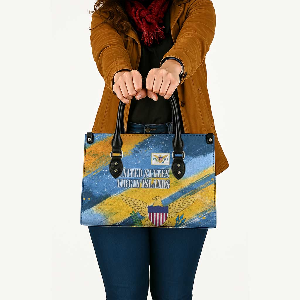 United States Virgin Islands Leather Bag with Blue Yellow Eagle Design and Government Seal - Wonder Print Shop