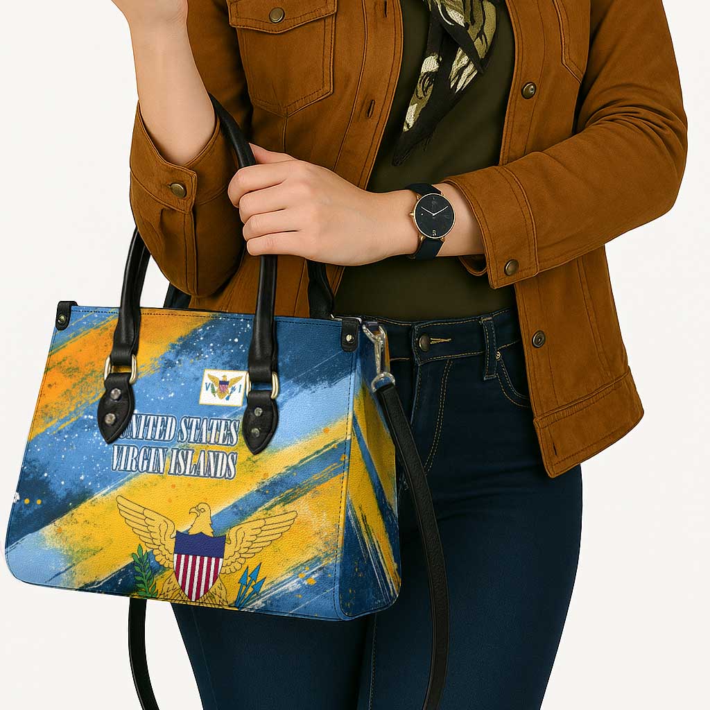 United States Virgin Islands Leather Bag with Blue Yellow Eagle Design and Government Seal - Wonder Print Shop