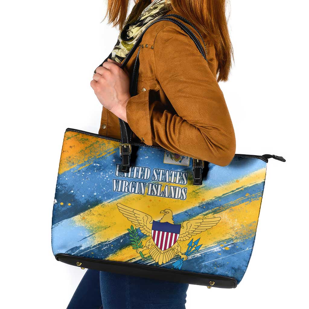 United States Virgin Islands Leather Tote Bag with Blue Yellow Eagle Design and Government Seal - Wonder Print Shop