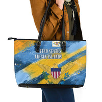 United States Virgin Islands Leather Tote Bag with Blue Yellow Eagle Design and Government Seal - Wonder Print Shop